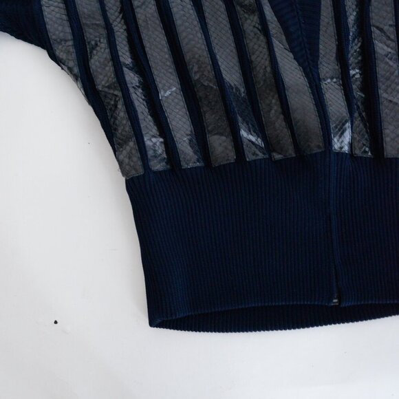 Vintage Beltrami Navy 100% Silk Zip Up Cardigan w Shoulder Pad Sweater L - Picture 7 of 14